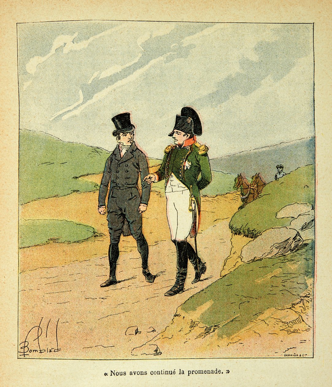 由Bombled Louis（1862-1927）创作的插图，出自Emmanuel de Las Cases伯爵（1766-1842）的《圣海伦纪念碑》一书。拉斯-库斯与拿破仑在圣赫勒拿》，私人收藏 作者 路易斯·查尔斯·邦布尔