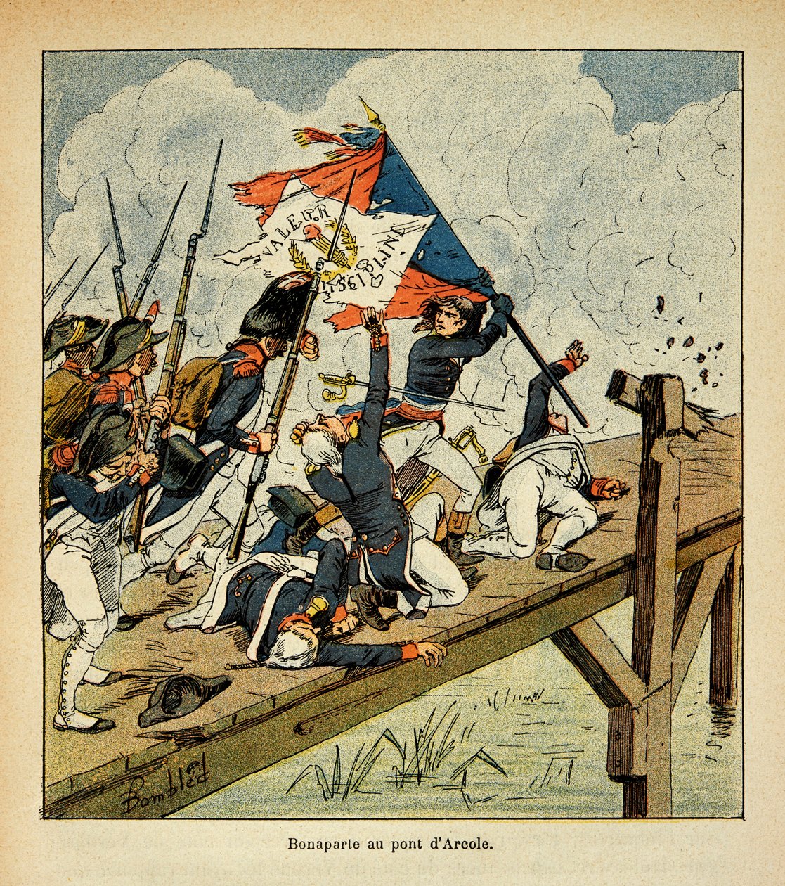 由Bombled Louis（1862-1927）创作的插图，出自Emmanuel de Las Cases伯爵（1766-1842）的《圣海伦纪念碑》一书。波拿巴在阿尔科勒桥上，私人收藏 作者 路易斯·查尔斯·邦布尔