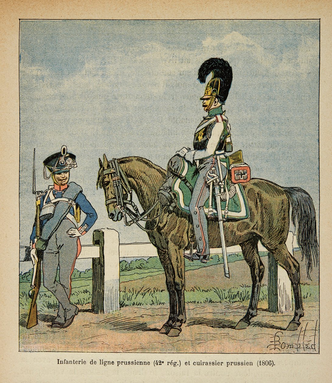 埃马纽埃尔-德-拉斯-库斯伯爵（1766-1842）所著的《圣赫勒拿纪念》一书中的路易炸弹（1862-1927）插图。普鲁士战线的步兵（42，me团）和普鲁士的战舰 作者 路易斯·查尔斯·邦布尔