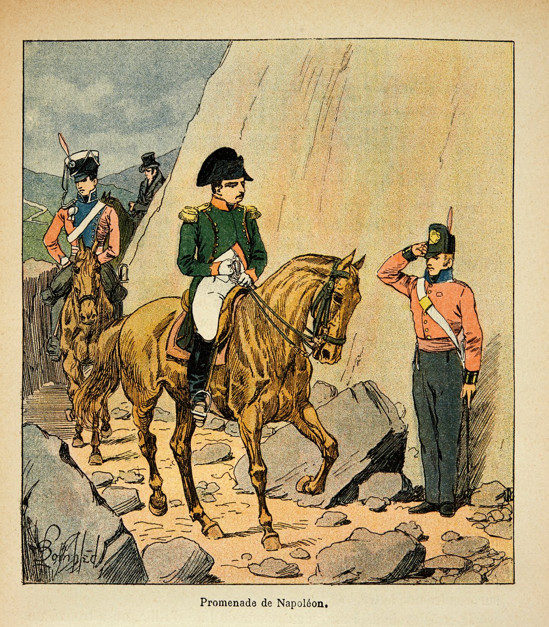 Illustration of Bombled Louis (1862-1927) from the book “The Memorial of Saint Helene” by Count Emmanuel de Las Cases (1766-1842): Promenade of the Emperor Napoleon to St. Helene, Private Collection 作者 路易斯·查尔斯·邦布尔