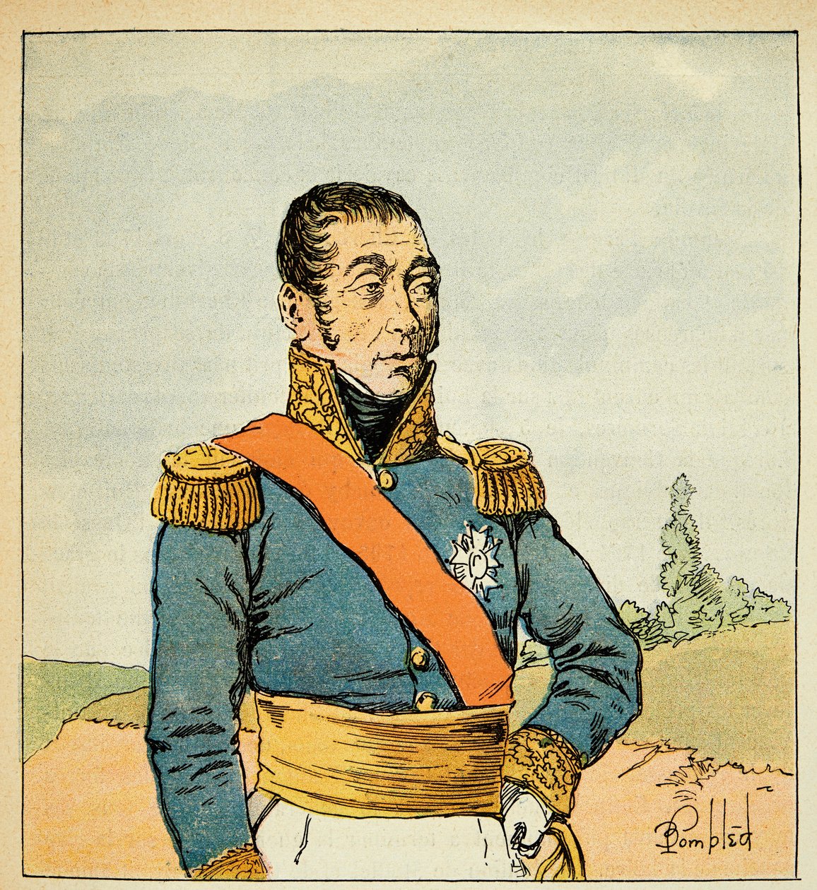 Illustration of Bombled Louis (1862-1927) from the book “The Memorial of Saint Helene” by Count Emmanuel de Las Cases (1766-1842): Portrait of Marechal Emmanuel de Grouchy (1766-1847), Private Collection 作者 路易斯·查尔斯·邦布尔