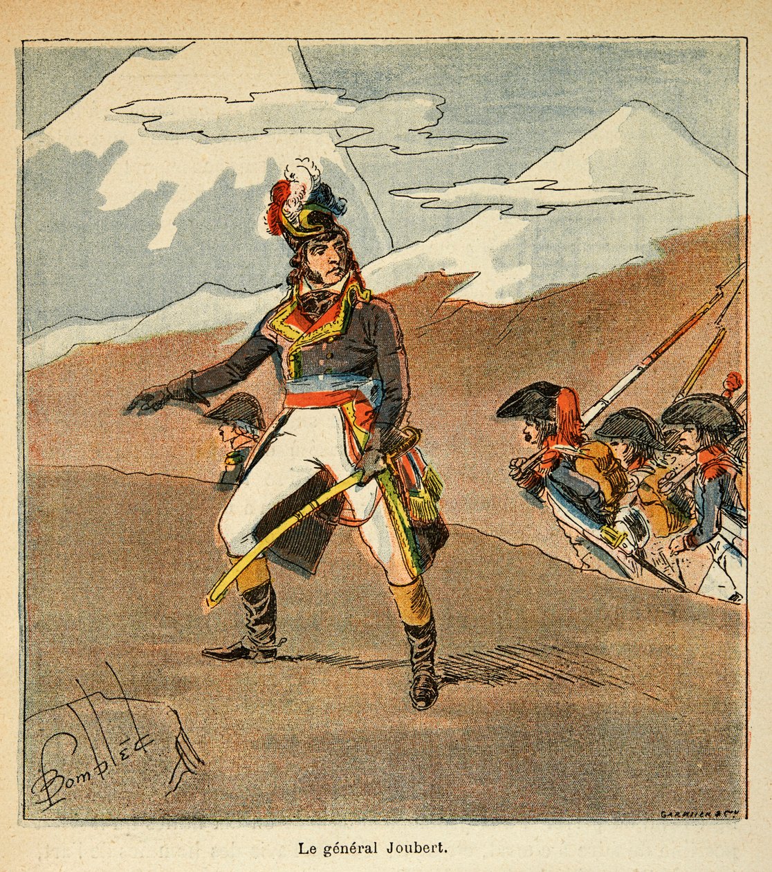 埃马纽埃尔-德-拉斯-库斯伯爵（1766-1842）所著《圣赫勒拿纪念》一书中的路易炸弹的插图（1862-1927）。茹贝尔将军（1769-1799）的肖像，私人收藏 作者 路易斯·查尔斯·邦布尔