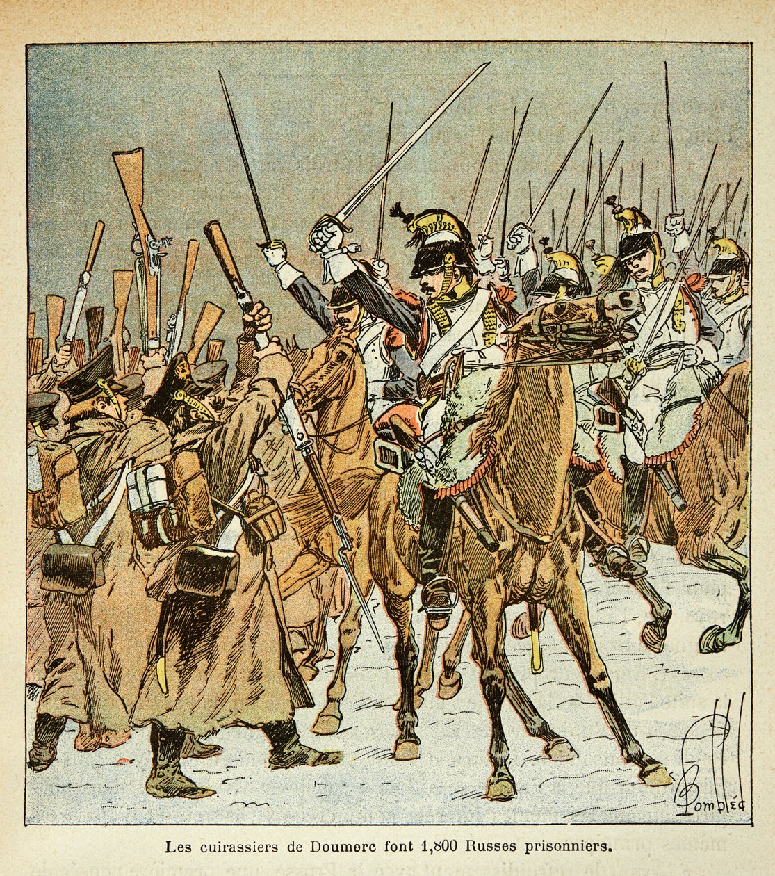 炸弹人路易斯（1862-1927）的插图，出自埃马纽埃尔-德-拉斯-库斯伯爵（1766-1842）的《圣海伦纪念》一书。杜梅尔上校的第九团战舰在俄罗斯战役中俘虏了1800名俄国人，私人收藏品 作者 路易斯·查尔斯·邦布尔