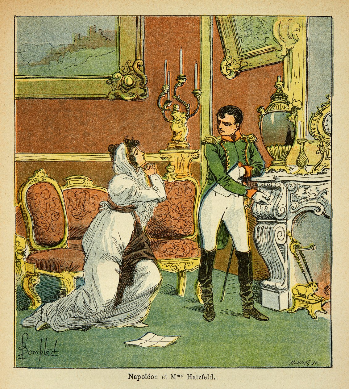 Illustration of Bombled Louis (1862-1927) from the book “The Memorial of St. Helene” by Count Emmanuel de Las Cases (1766-1842): Clemence of Emperor Napoleon towards the Princess of Hatzfeld, who asks for the grace of her husband, Private Collection 作者 路易斯·查尔斯·邦布尔
