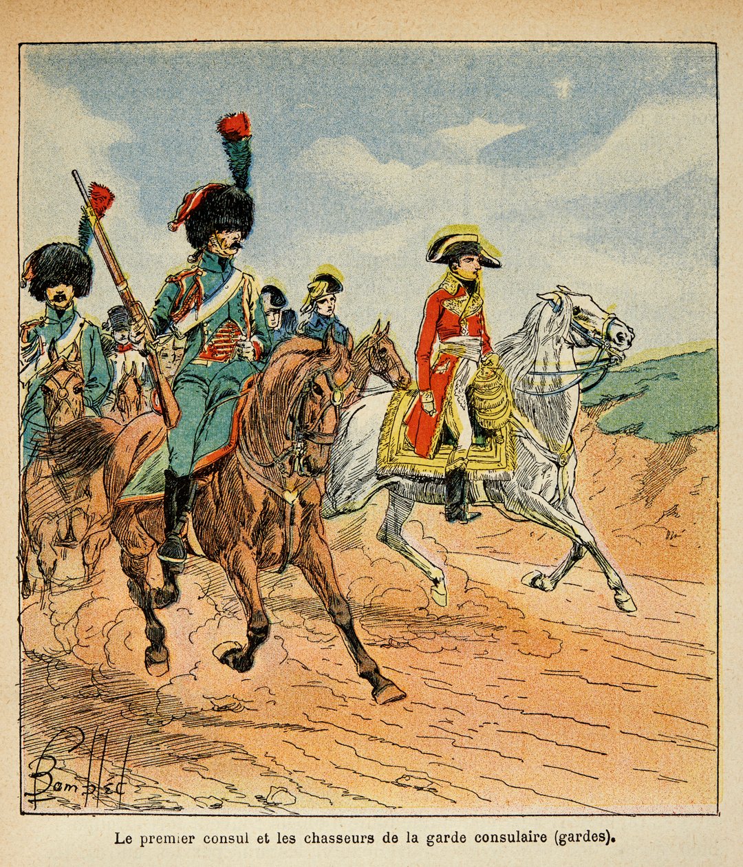 埃马纽埃尔-德-拉斯-库斯伯爵（1766-1842）所著的《纪念圣赫勒拿》一书中的路易邦德（1862-1927）插图。第一任领事和领事卫队的猎人》，私人收藏 作者 路易斯·查尔斯·邦布尔