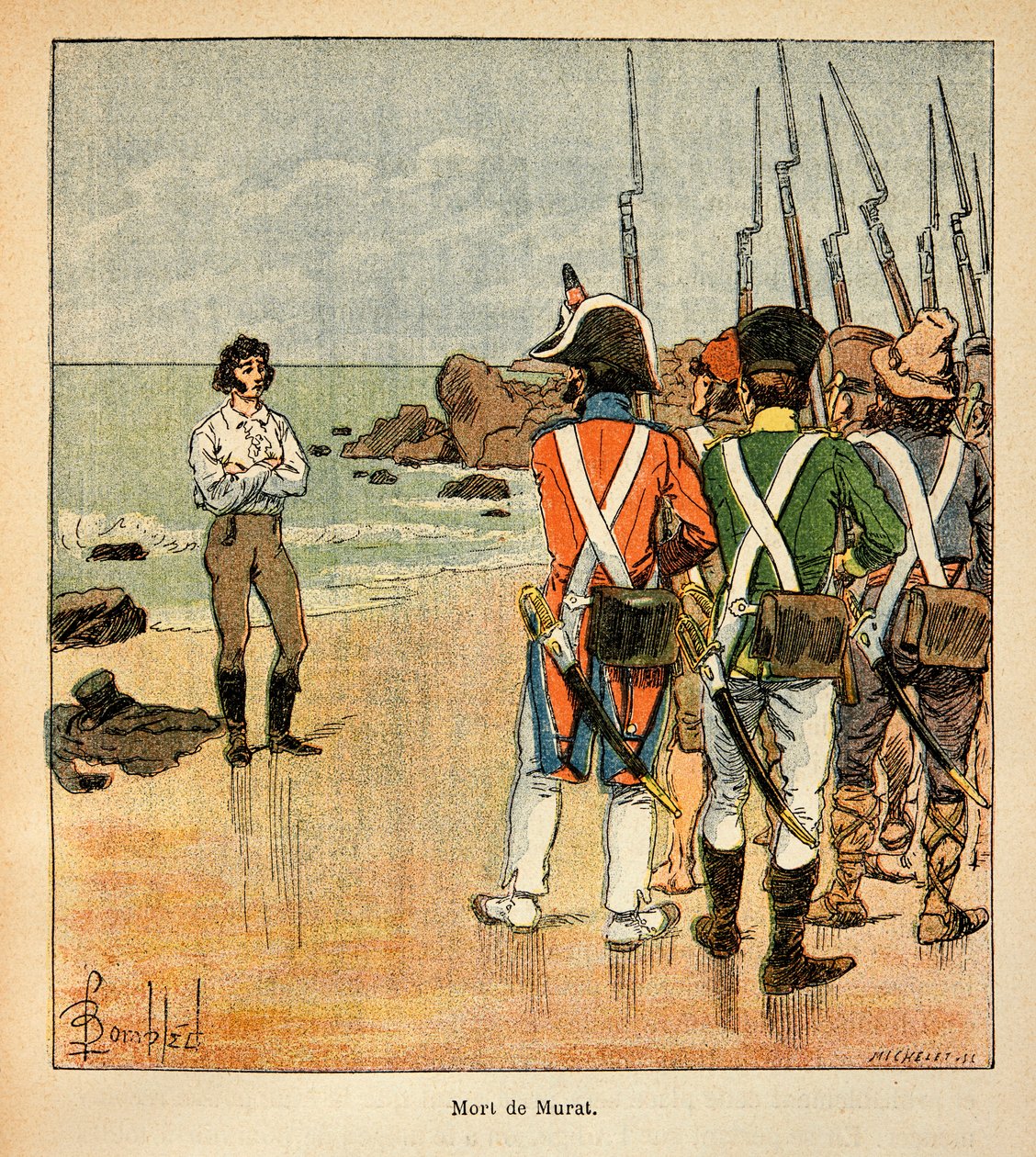 Illustration of Bombled Louis (1862-1927) from the book “The memorial se Sainte Helene” by Count Emmanuel de Las Cases (1766-1842): Death of Joachim Murat (1767-1815), Private Collection 作者 路易斯·查尔斯·邦布尔