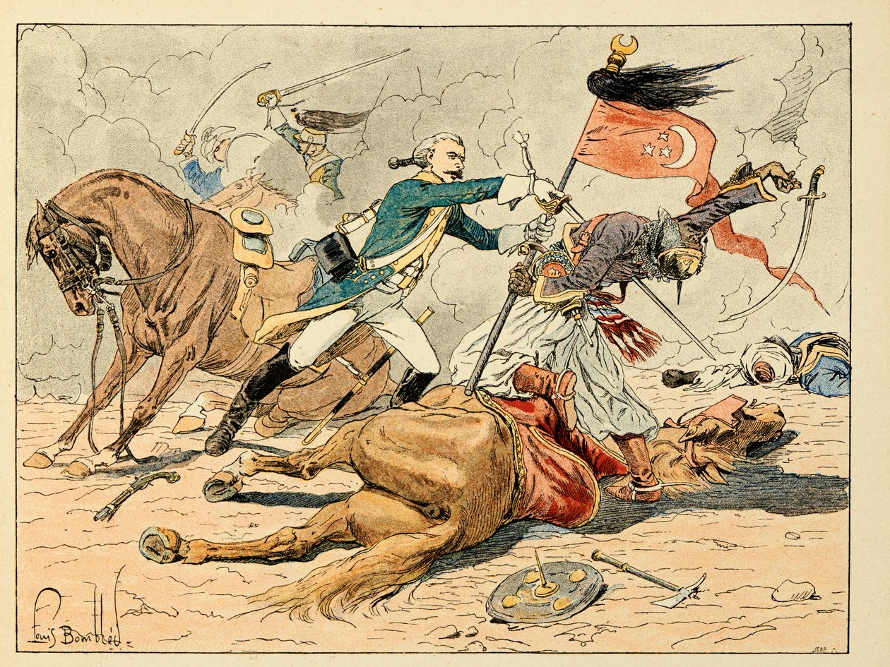 Illustration taken from the book “Les heros du Siecle””, anecdotal recits by Dick de Lonlay and illustrated by Louis Bombled (1862-1927) 作者 路易斯·查尔斯·邦布尔