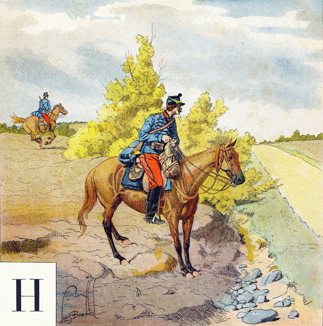 H字母：Hussards，"Je serai soldat"（我将成为一名士兵）--军事字母表 作者 路易斯·查尔斯·邦布尔