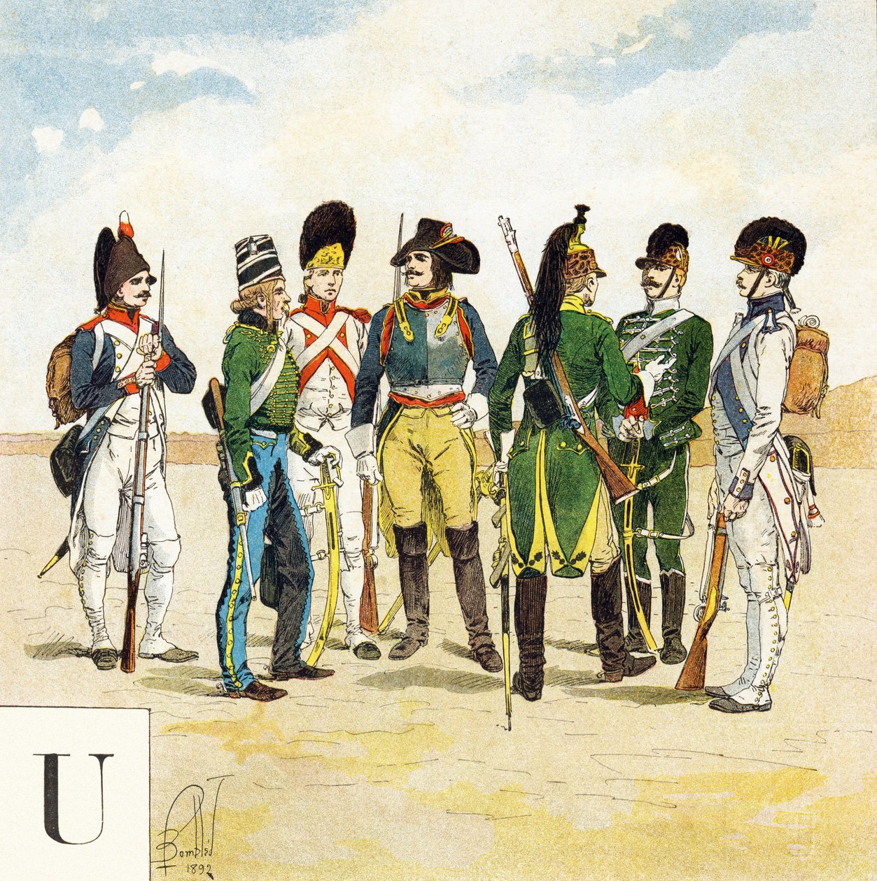 字母U：法国军队的制服，"Je serai soldat"（我将成为一名士兵）--军事字母表 作者 路易斯·查尔斯·邦布尔