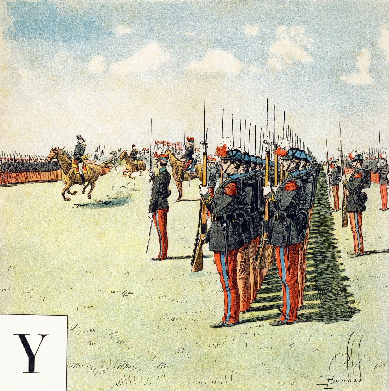 字母Y：圣西尔（Saint-Cyr）军事学校的学生，"Je serai soldat"（我将成为一名士兵）--军事字母表 作者 路易斯·查尔斯·邦布尔