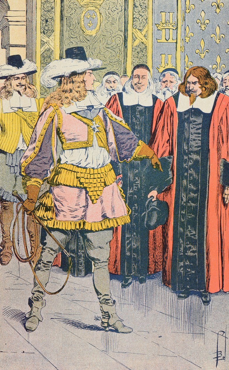 路易十四访问法国议会，插图来自Jules Michelet的&39;Histoire de France&39;，c.1900 作者 路易斯·查尔斯·邦布尔