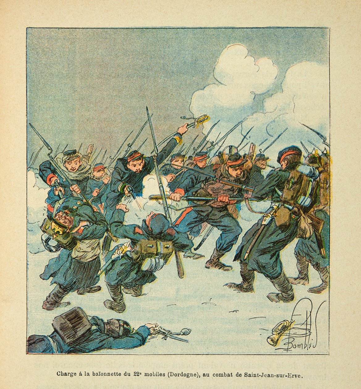 卢瓦尔河军队由尤金中士，被称为格林内斯特，由路易斯轰炸（1862-1927 年）（法德战争；1870 年 -1871 年的战役）：在战斗中向第 22 机动队（多尔多涅省）的小队冲锋 Saint Jean sur Evre，1871 年 1 月，P 作者 路易斯·查尔斯·邦布尔