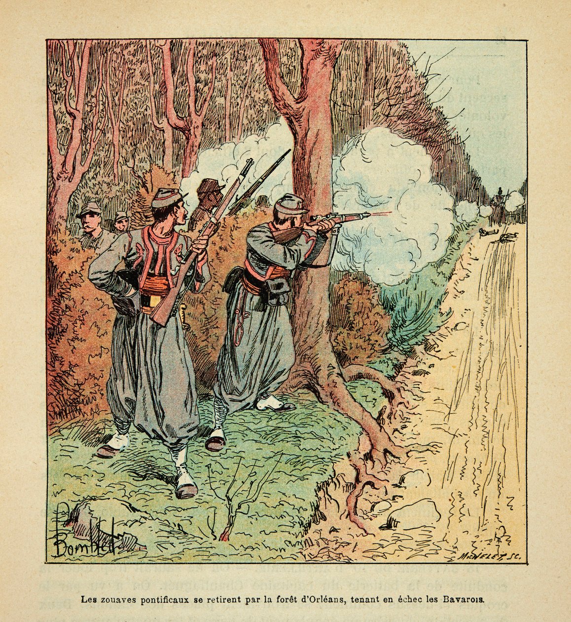 卢瓦尔河的军队》，作者是尤金-塞尔金特（Eugene Sergent），被称为Grenest，由Louis Bombled（1862-1927）插图（法德战争；1870-1871年的战役）。奥尔良战争中，教廷左翼军通过奥尔良森林撤走，牵制了巴伐利亚人的棋子，于 作者 路易斯·查尔斯·邦布尔