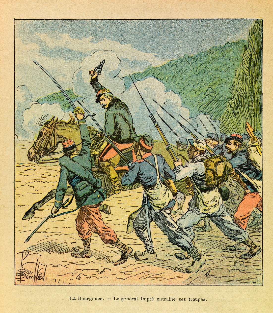 Eugene Sergeant, dit Grenest的东部军团，由Louis Bombled（1862-1927）绘制（法德战争；1870-1871年战役）。杜普雷将军在1870年10月的拉布尔贡斯战役中拥有他的部下的头颅，私人收藏。 作者 路易斯·查尔斯·邦布尔