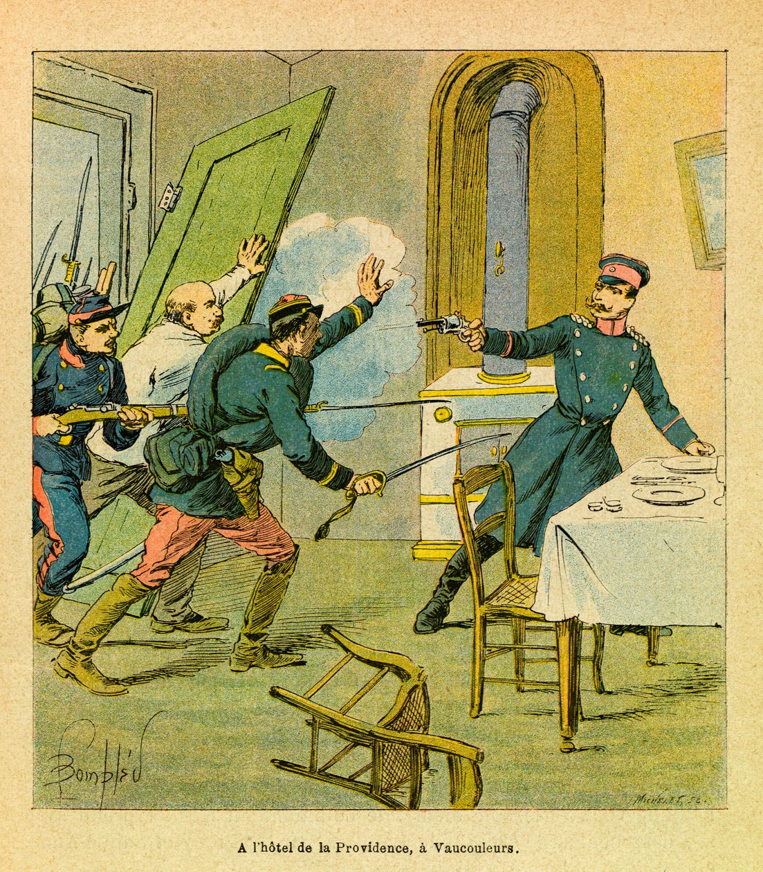 被称为Grenest的Eugene Sergeant的东部军团，由Louis Bombled（1862-1927）绘制（法德战争；1870-1871年的战役）。一名普鲁士军官在沃库勒尔被法国动机俘虏，私人收藏 作者 路易斯·查尔斯·邦布尔