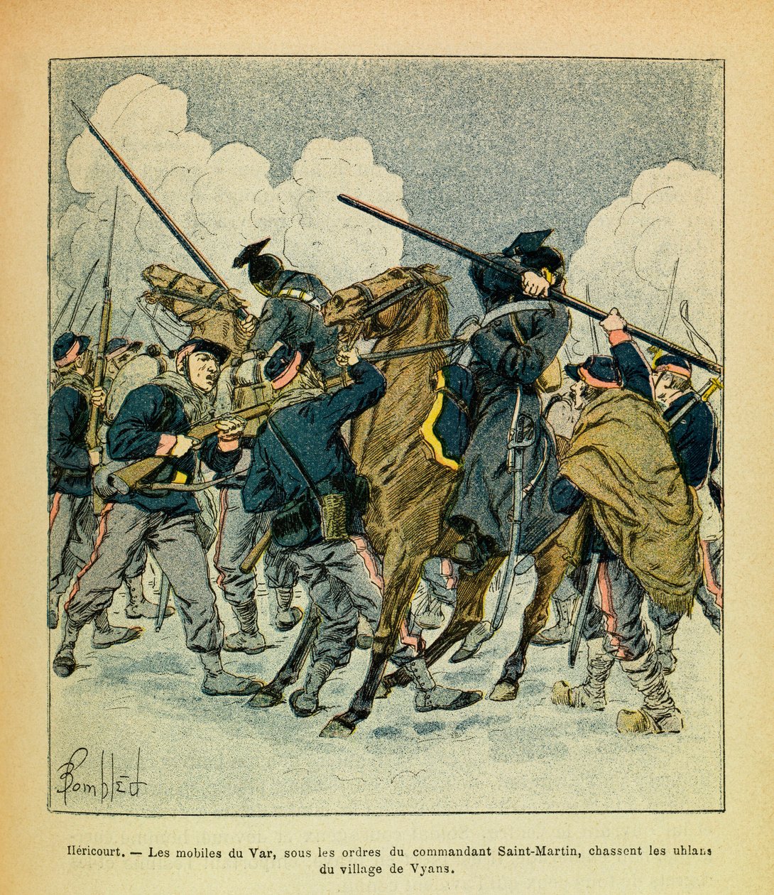 尤金-谢尔盖的东部军团，被称为Grenest，由路易斯-邦布尔德（1862-1927）绘制（法德战争；1870-1871年的战役）。1871年1月，Hericourt，Var的动机，在指挥官Saint Martin的命令下，狩猎Uhlans f 作者 路易斯·查尔斯·邦布尔