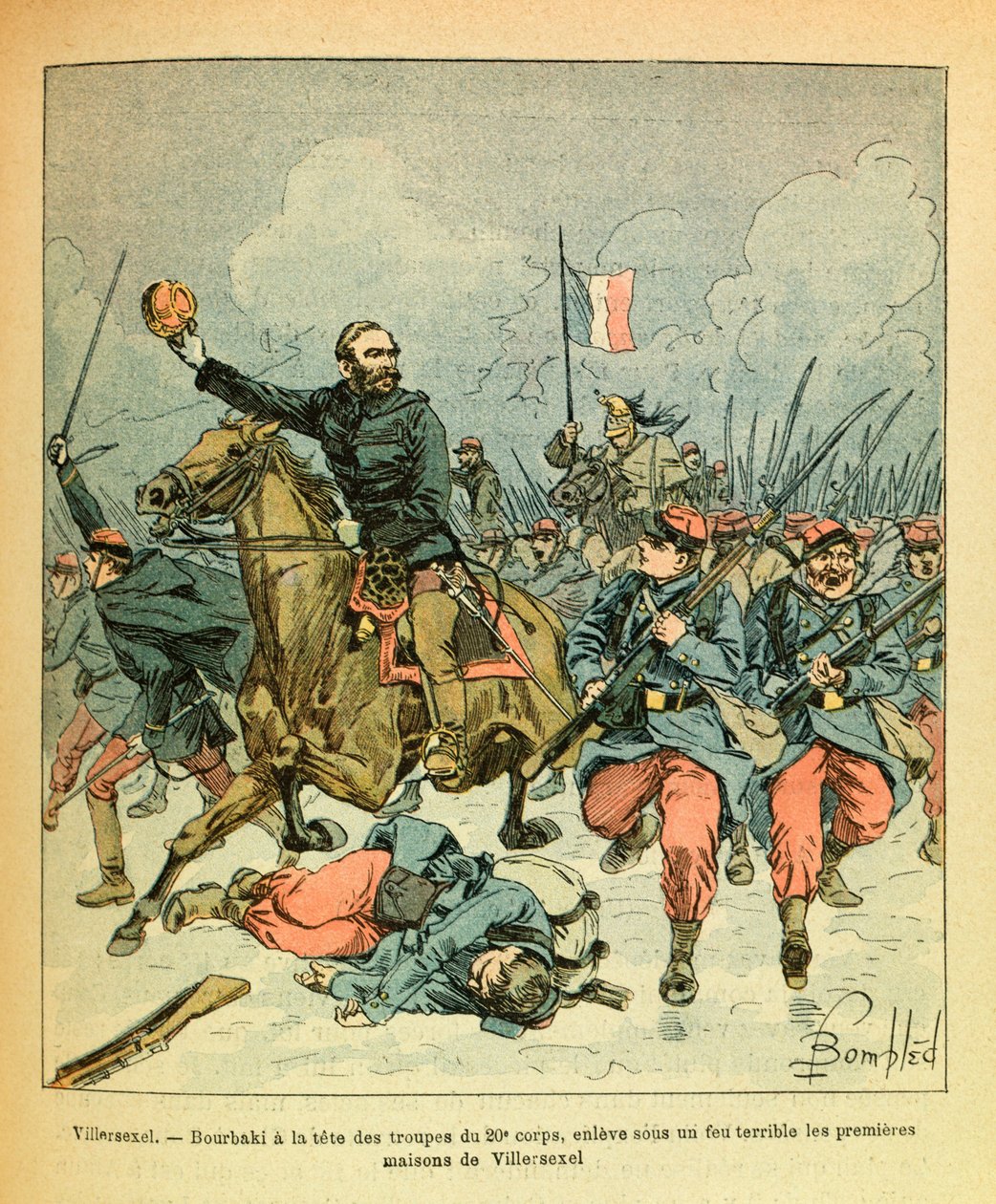 被称为Grenest的尤金-谢尔盖的东部军团，由路易斯-邦布尔德（1862-1927）绘制（法德战争；1870-1871年的战役）。1871年1月，布尔巴基将军率领第20军团的部队，在可怕的炮火下带走了第一支部队。 作者 路易斯·查尔斯·邦布尔