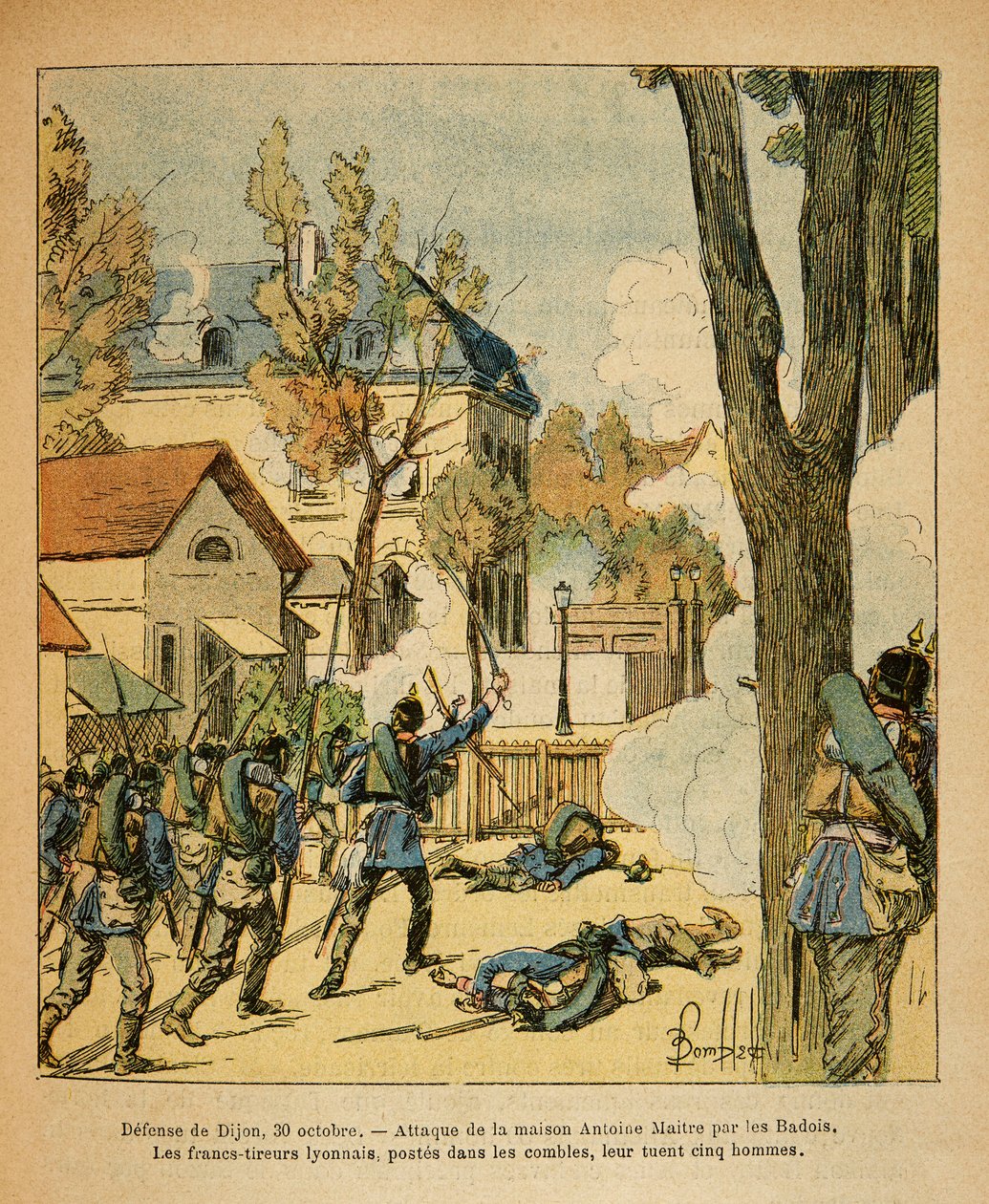 被称为Grenest的Eugene Sergeant的东部军团，由Louis Bombled（1862-1927）绘制（法德战争；1870-1871年的战役）。10月30日的第戎防御战 作者 路易斯·查尔斯·邦布尔