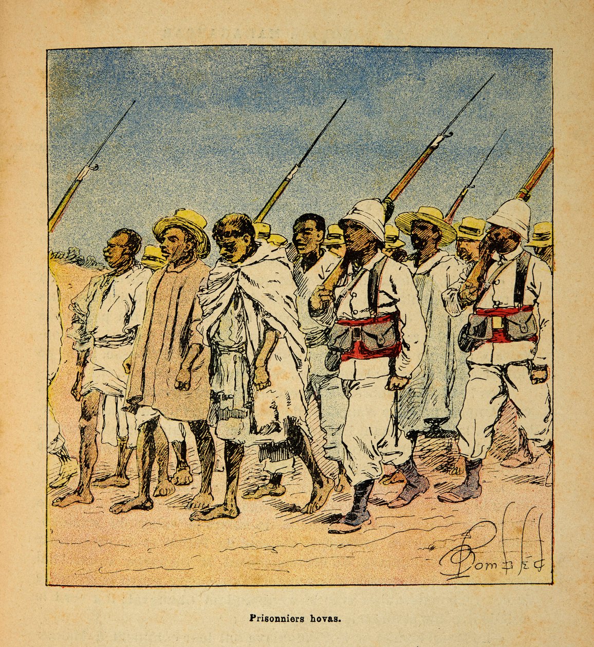 马达加斯加的战争--1885-1895年法国远征的轶事史》，作者亨利-加利（Henri Galli dit Galllichet）（1854-1922），由路易斯-邦布雷（Louis Bombled）（1862-1927）绘制：1895年的霍瓦斯俘虏，私人收藏 作者 路易斯·查尔斯·邦布尔