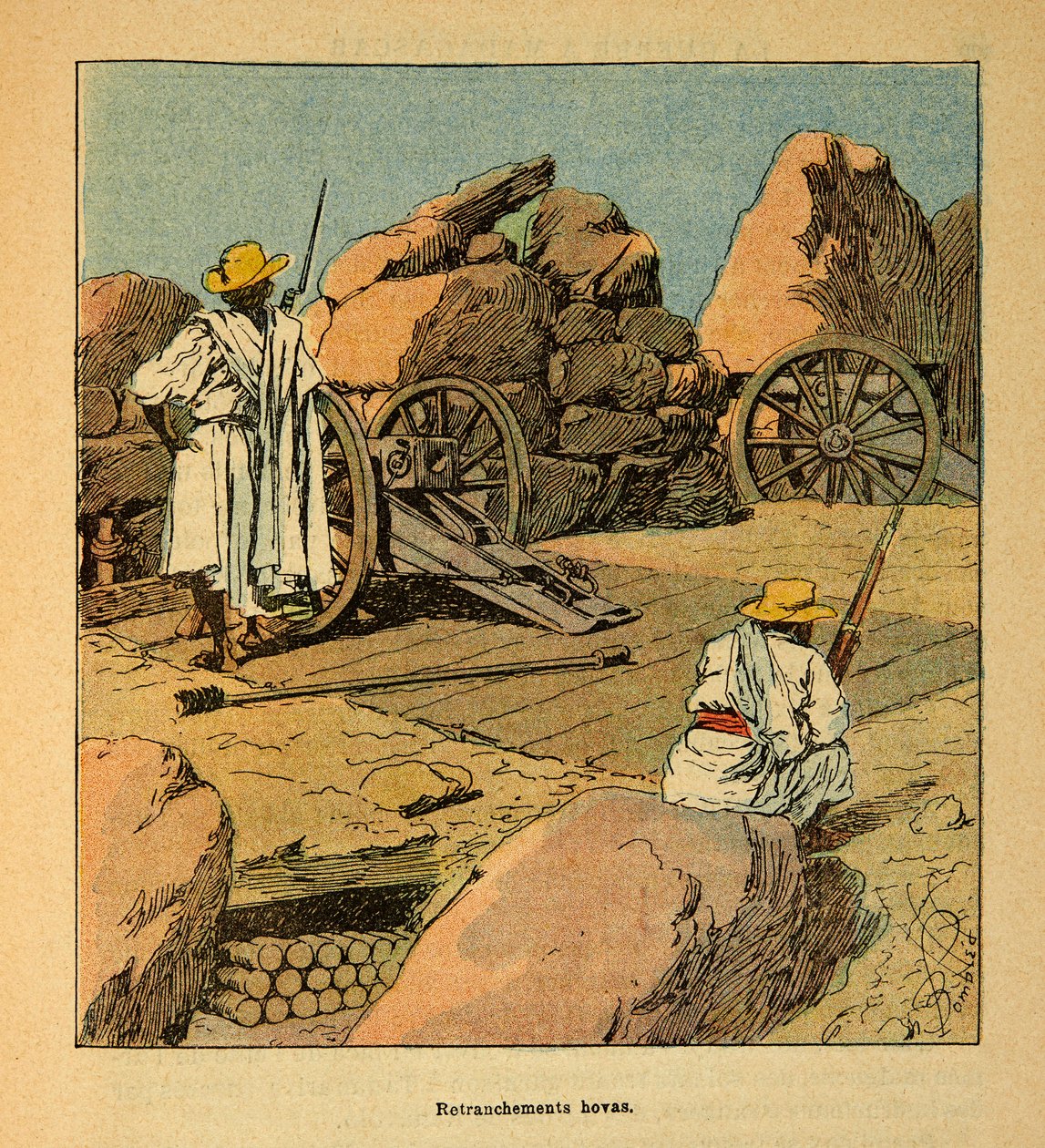 马达加斯加的战争--1885-1895年法国远征的轶事史》，作者亨利-加利（Henri Galli dit Galllichet）（1854-1922），由路易斯-邦布雷（Louis Bombled）（1862-1927）插图。1895年在塔纳纳里夫的霍瓦斯部队的缩编，私人收藏 作者 路易斯·查尔斯·邦布尔
