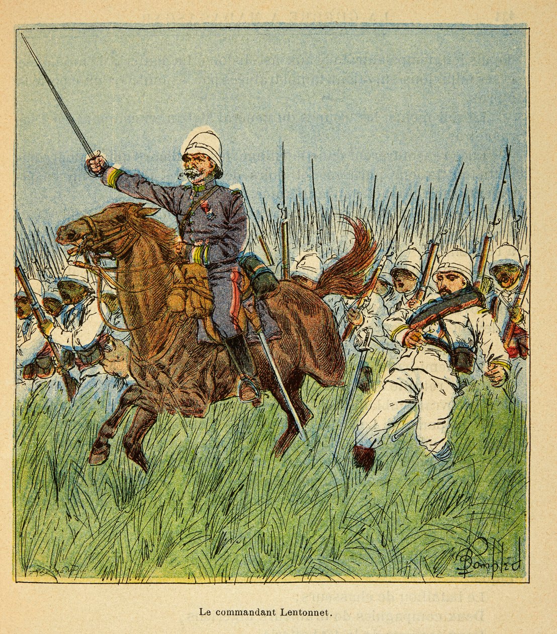马达加斯加的战争--1885-1895年法国远征的轶事史》，作者是亨利-加利（Henri Galli dit Galllichet）（1854-1922），由路易斯-邦布尔（Louis Bombled）（1862-1927）绘制。指挥官Lentonnet（1840-1896）在保卫Tsarasaotra期间与法国军队在一起。 作者 路易斯·查尔斯·邦布尔