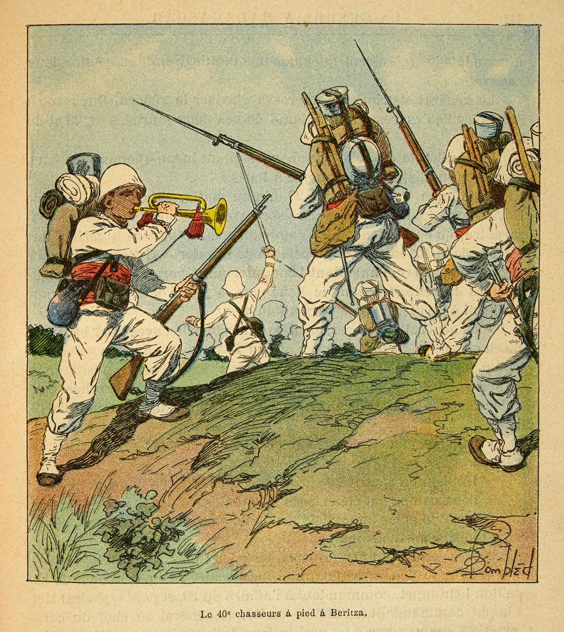 The War in Madagascar-Anecdotal History of the French Expeditions of 1885-1895 by Henri Galli dit Galllichet (1854-1922), illustrated by Louis Bombled (1862-1927): The 40th Hunters on foot during the Fighting in Beritza in 1895, Private Collection 作者 路易斯·查尔斯·邦布尔