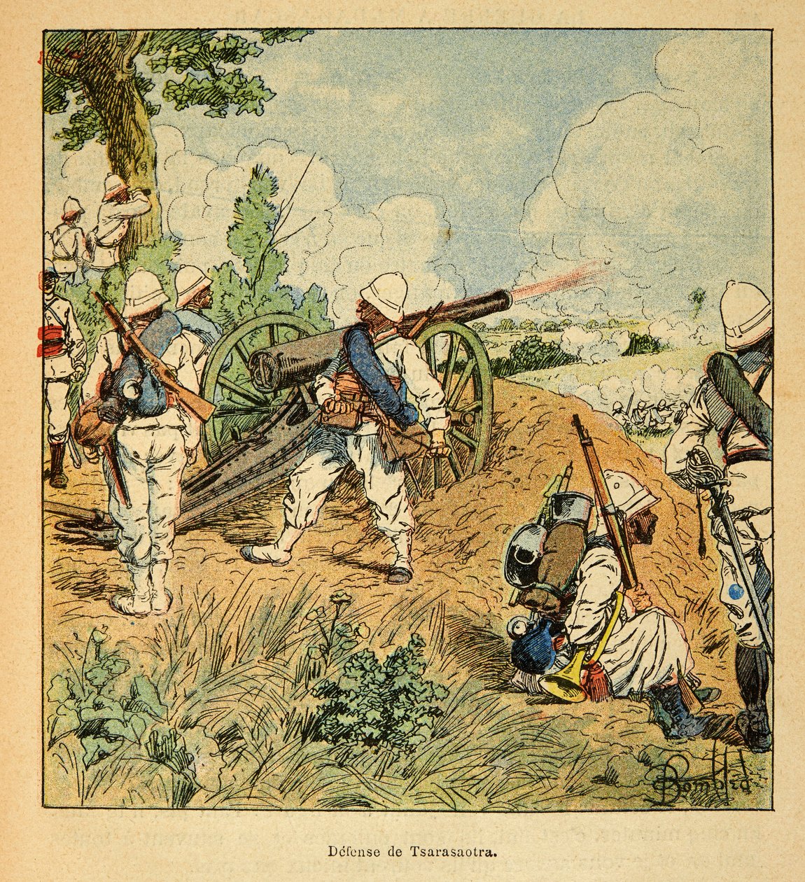 The War in Madagascar-Anecdotal History of the French Expeditions of 1885-1895 by Henri Galli dit Galllichet (1854-1922), illustrated by Louis Bombled (1862-1927): Defense of Tsarasaotra in 1895, Private Collection 作者 路易斯·查尔斯·邦布尔