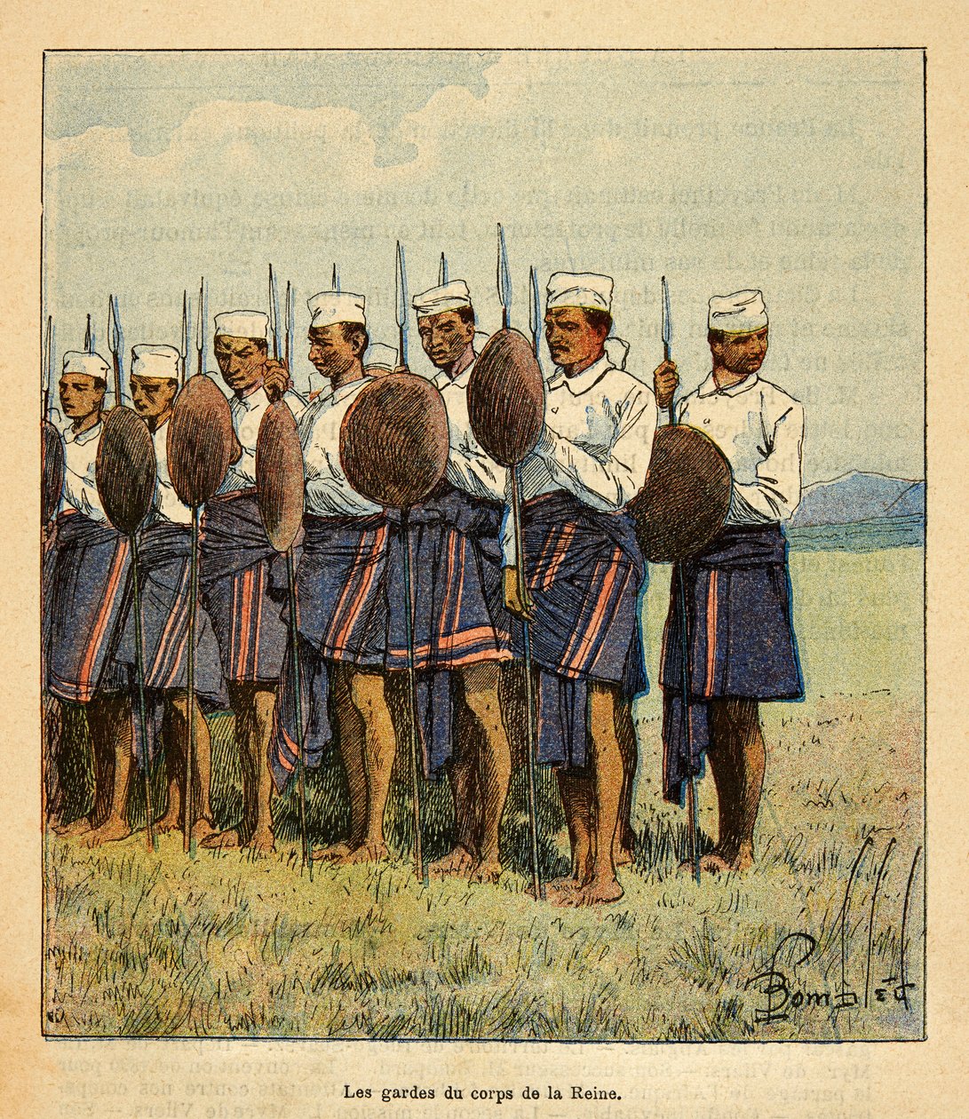 The War in Madagascar-Anecdotal History of the French Expeditions of 1885-1895 by Henri Galli dit Galllichet (1854-1922), illustrated by Louis Bombled (1862-1927): Guards of the Queen Ranavalona, Private Collection 作者 路易斯·查尔斯·邦布尔