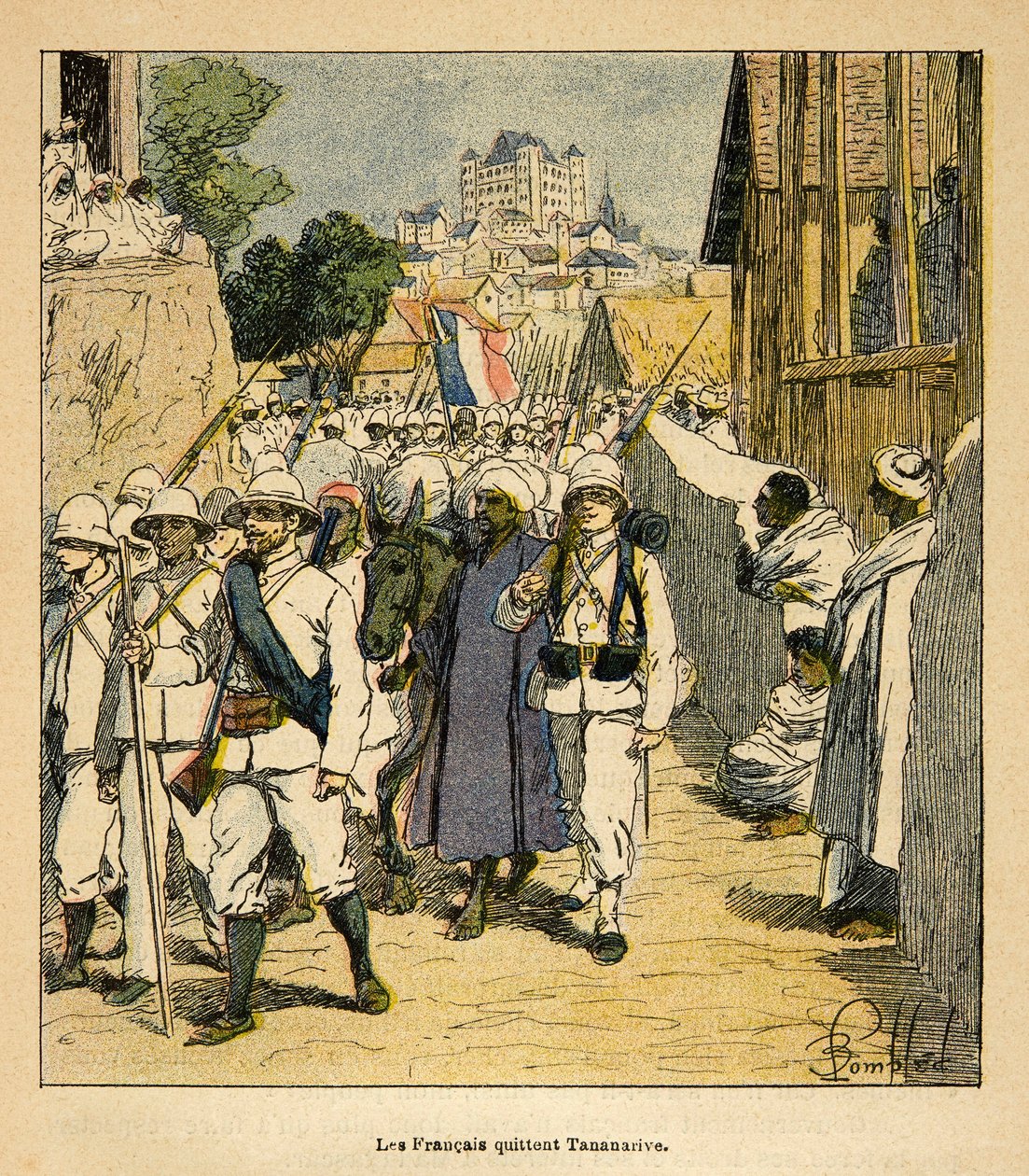 The War in Madagascar-Anecdotal History of the French Expeditions of 1885-1895 by Henri Galli dit Galllichet (1854-1922), illustrated by Louis Bombled (1862-1927): The French Armee in Tanananrive in 1895, Private Collection 作者 路易斯·查尔斯·邦布尔