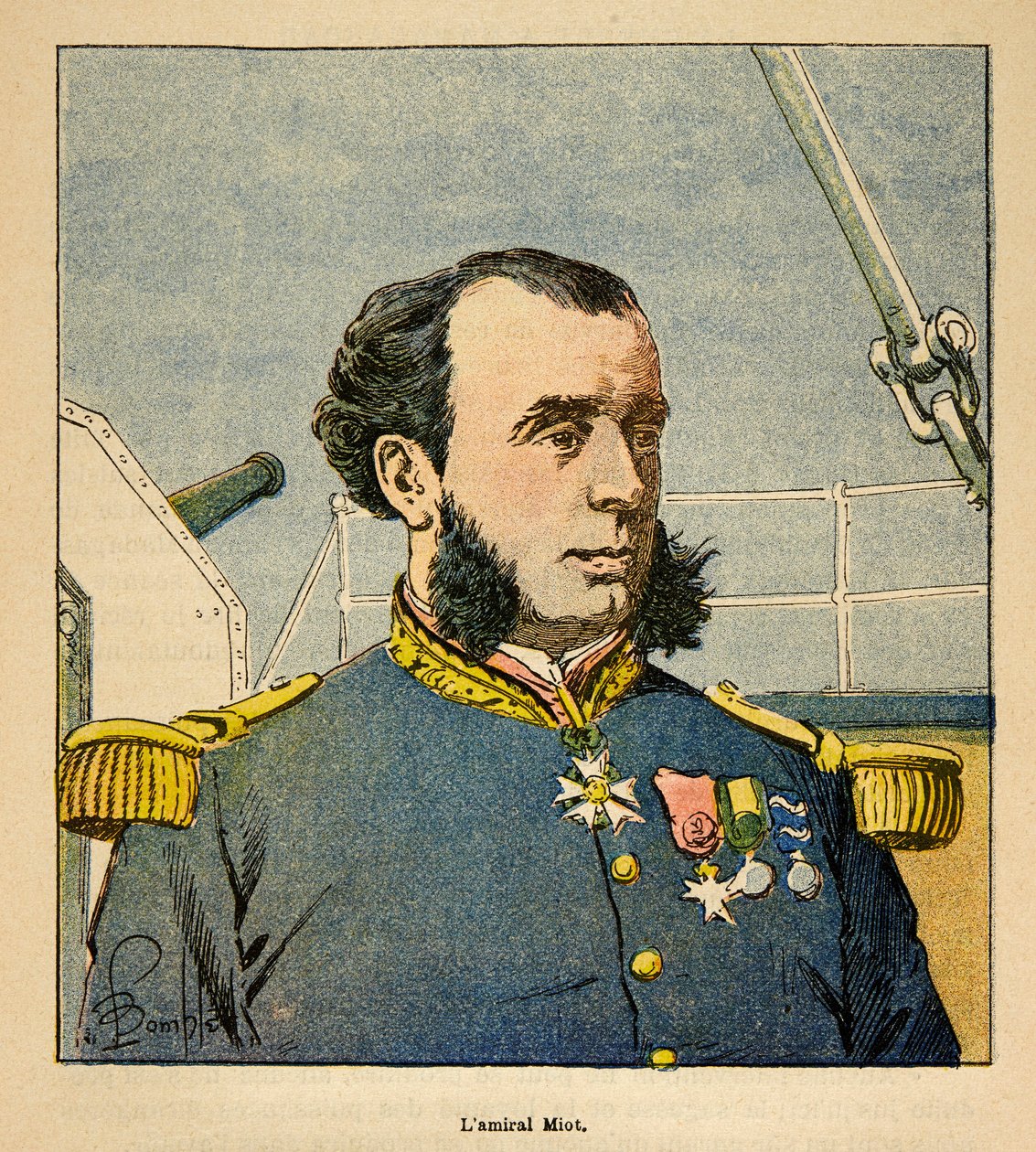 The War in Madagascar-Anecdotal History of the French Expeditions of 1885-1895 by Henri Galli dit Galllichet (1854-1922), illustrated by Louis Bombled (1862-1927): Portrait of Admiral Paul Emile Miot (1827-1900), Private Collection 作者 路易斯·查尔斯·邦布尔