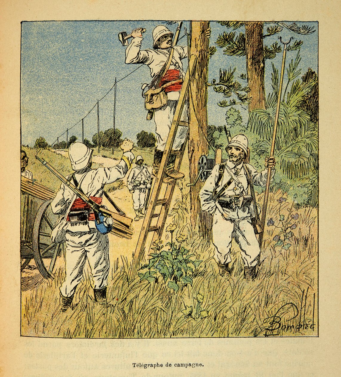 马达加斯加的战争--1885-1895年法国远征的轶事史，作者是亨利-加利（Henri Galli dit Galllichet）（1854-1922），由路易斯-邦布雷（Louis Bombled）（1862-1927）插图。1895年马达加斯加的军队实施战役电报，私人领地 作者 路易斯·查尔斯·邦布尔