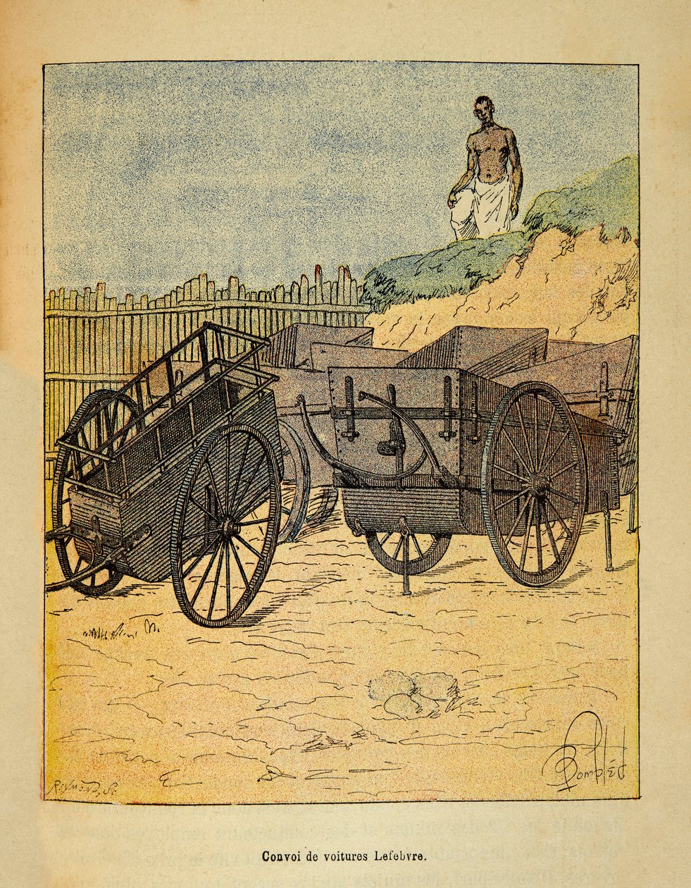 马达加斯加的战争--1885-1895年法国远征的轶事史，作者是亨利-加利（Henri Galli dit Galllichet）（1854-1922），由路易斯-邦布尔（Louis Bombled）（1862-1927）插图。Lefebvre用于供应部队的汽车车队，私人收藏 作者 路易斯·查尔斯·邦布尔