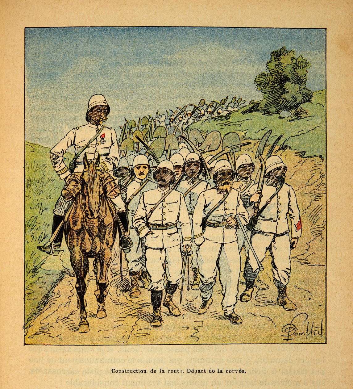马达加斯加的战争--1885-1895年法国远征的轶事史，作者是亨利-加利（Henri Galli dit Galllichet）（1854-1922），由路易斯-邦布尔（Louis Bombled）（1862-1927）绘制。在马达加斯加修建公路，开辟科威，私人收藏 作者 路易斯·查尔斯·邦布尔