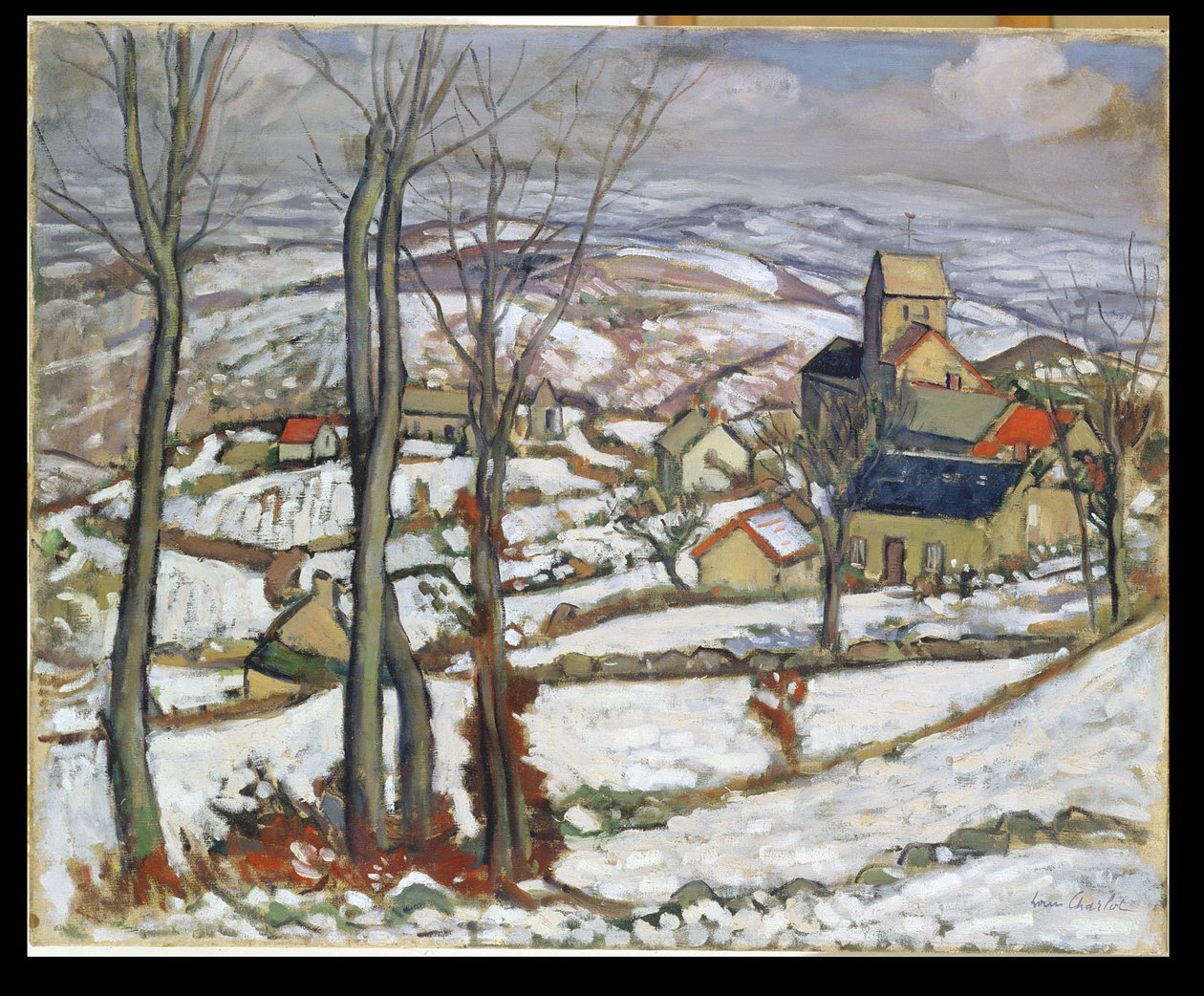 雪中的村庄，约 1910-11 年（布面油画） 作者 路易斯·夏洛特