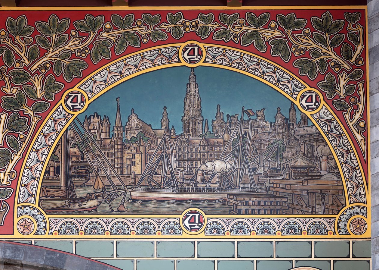 火车站建筑（Sint-Pietersstation）。内部。1912.入口大厅。 作者 路易斯·克洛凯