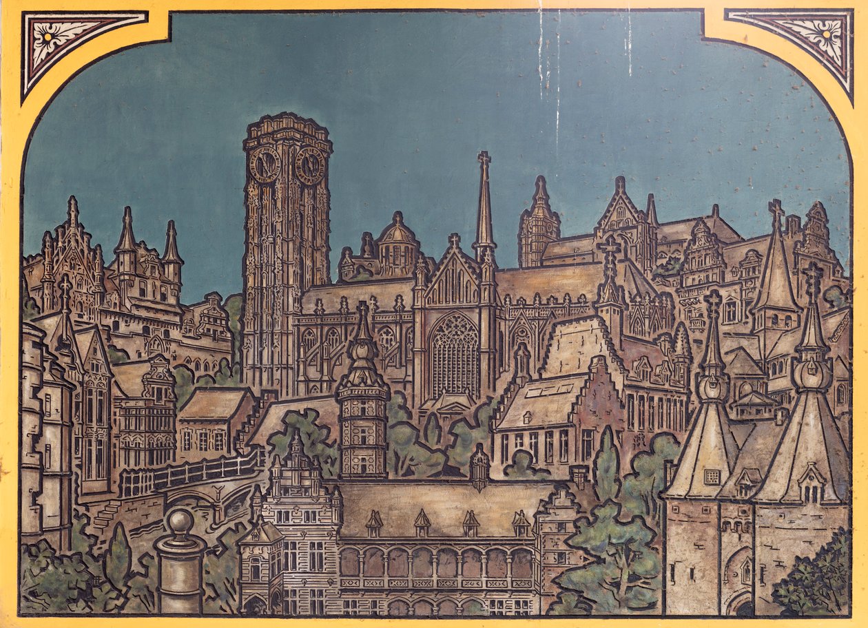 火车站建筑（Sint-Pietersstation）。内部。1912.入口大厅。 作者 路易斯·克洛凯