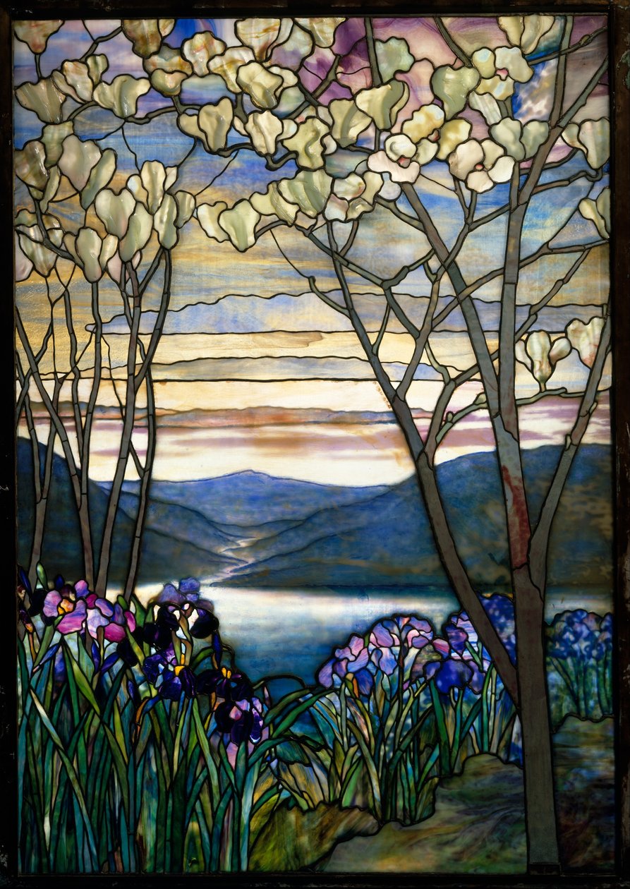Magnolias和Irises，c.1908（含铅法夫赖尔玻璃） 作者 路易斯·康福特·蒂芙尼