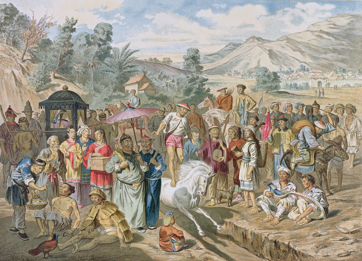 来自Doudart de Lagree（1823-68）的“印度支那探险之旅地图”的Sin-Tcheou-Fou军事学士考试，于1874年在巴黎出版 作者 路易斯·德拉波特