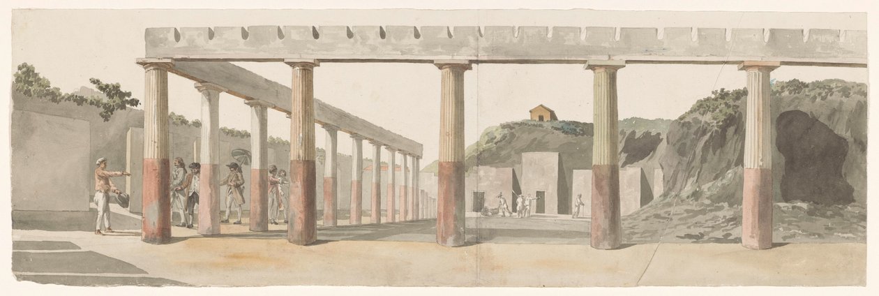 庞贝古城罗马兵营和柱廊景观
Vue des Casernes Romaines  de la Colonnade de Pompeja（物上标题）
Voyage en Italie, en Sicile et à Malte - 1778（系列标题） 作者 路易斯·杜克罗斯