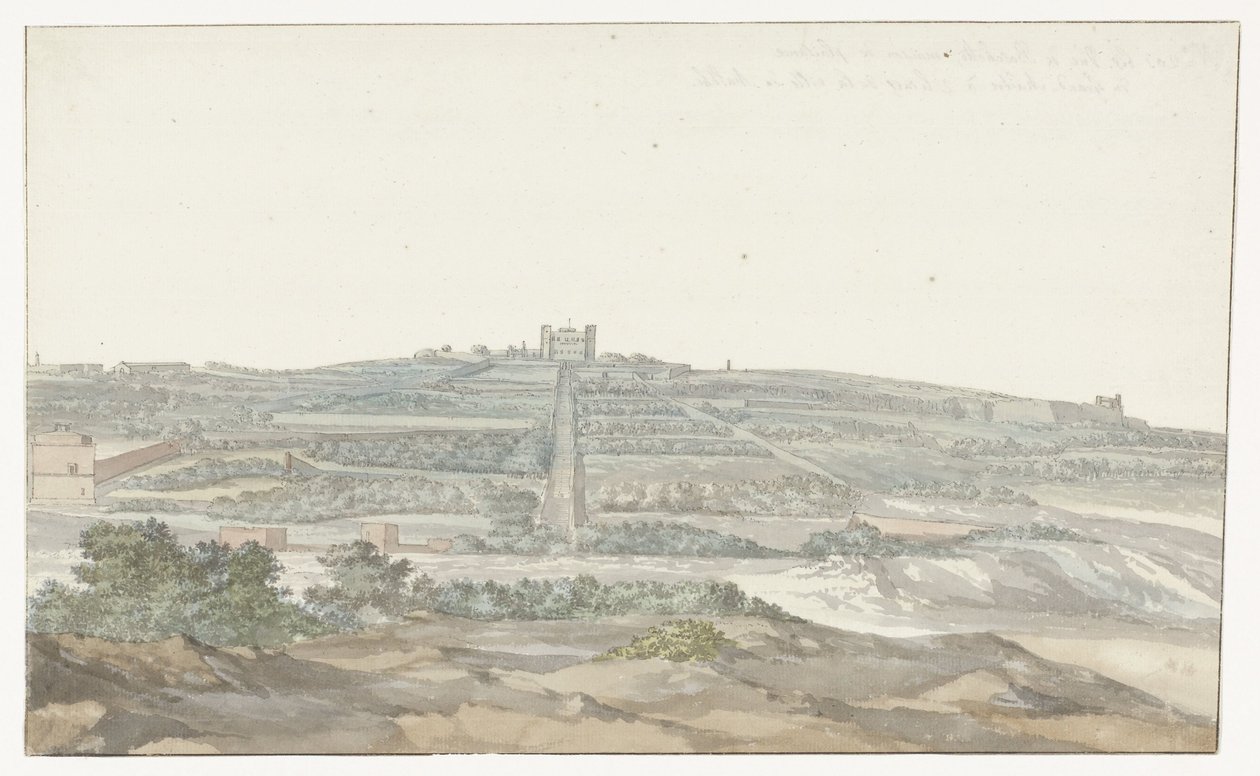 位于马耳他博谢托的大团长 Vedala 宫殿景观
Vue de Boschetto, maison de plaisance du Grand-Maître, à 2 lieus de la ville de Malthe（物上标题）
Voyage en Italie, en Sicile et à Malte - 1778（系列标题） 作者 路易斯·杜克罗斯