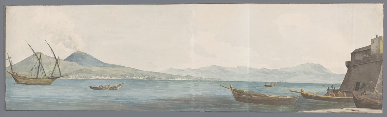 Gezicht op Vesuvius en kust van Portici vanaf hoek van Castel dell