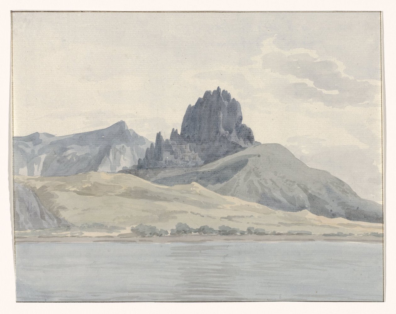 斯帕蒂文托角对面的彭蒂达蒂洛海岸景观
Vue de la côte de Pentidatilo au delà du Cap de Spartivento（物上标题）
Voyage en Italie, en Sicile et à Malte - 1778（系列标题） 作者 路易斯·杜克罗斯