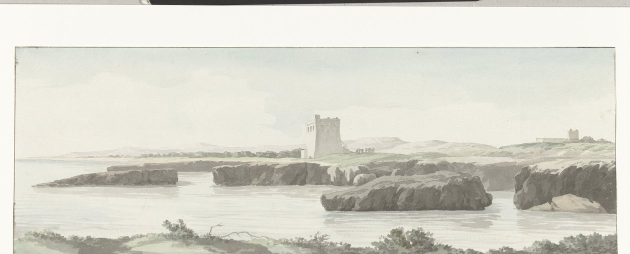 Gezicht op de kust van de Adriatische zee met een observatietoren aan de overzijde van Monopoli
从 3 英里以外莫诺波利亚得里亚海海岸的瞭望塔上看到的景色（标题见实物）
伊塔之旅 作者 路易斯·杜克罗斯