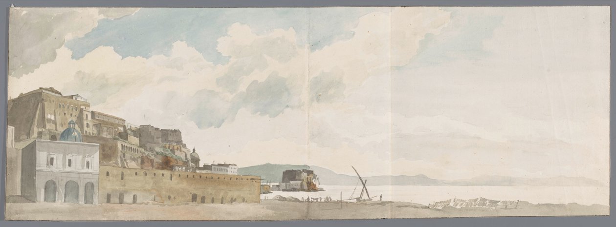 Uitzicht vanaf balkon van de herberg in Napels met onder andere Castel dell