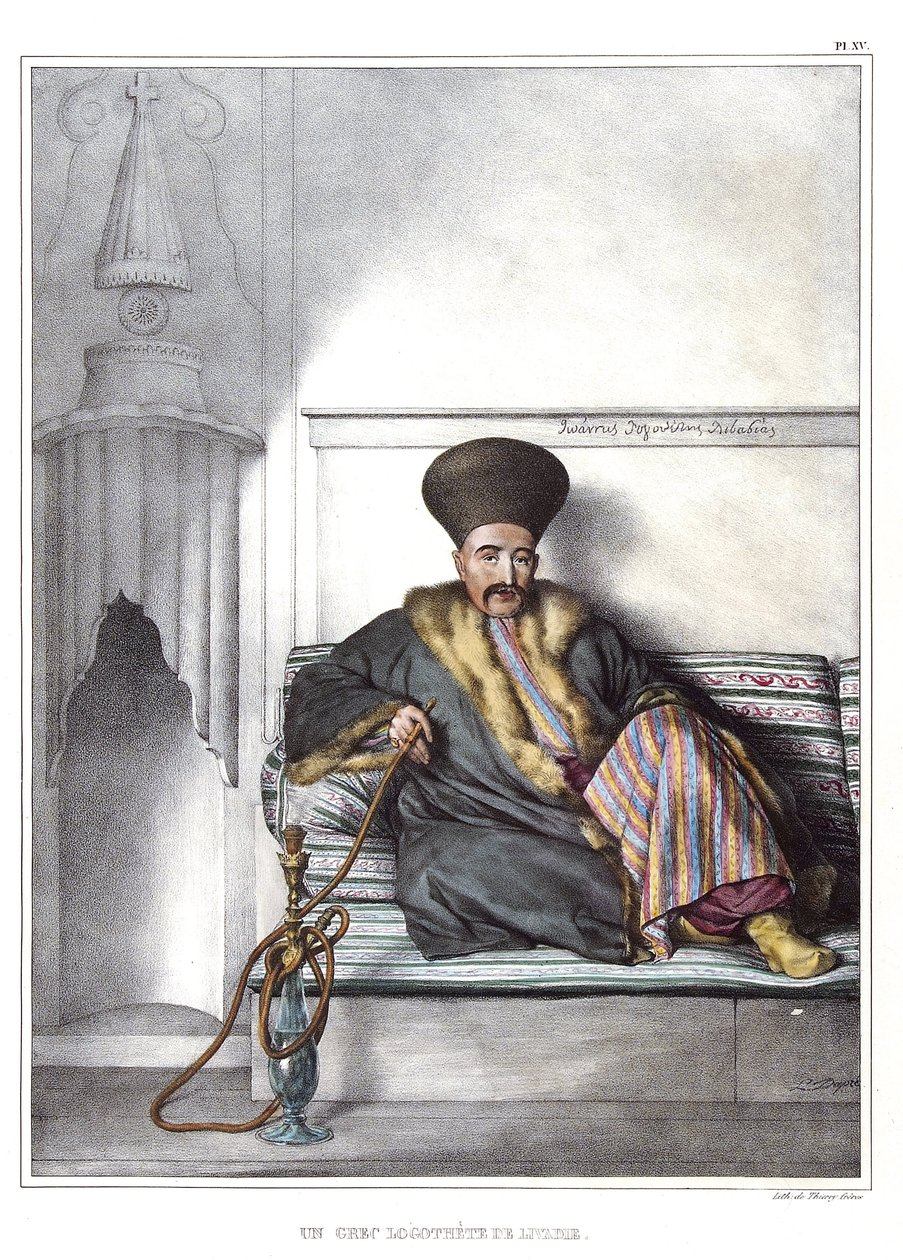A Greek logothete of Livadie. in “” Journey to Athenes and Constantinople, or collection of Greek and Ottoman portraits, views and costumes, painted on places after nature, lithographs and colories by Louis Dupre (1789-1837), pupil of David.1825. 作者 路易斯杜普雷