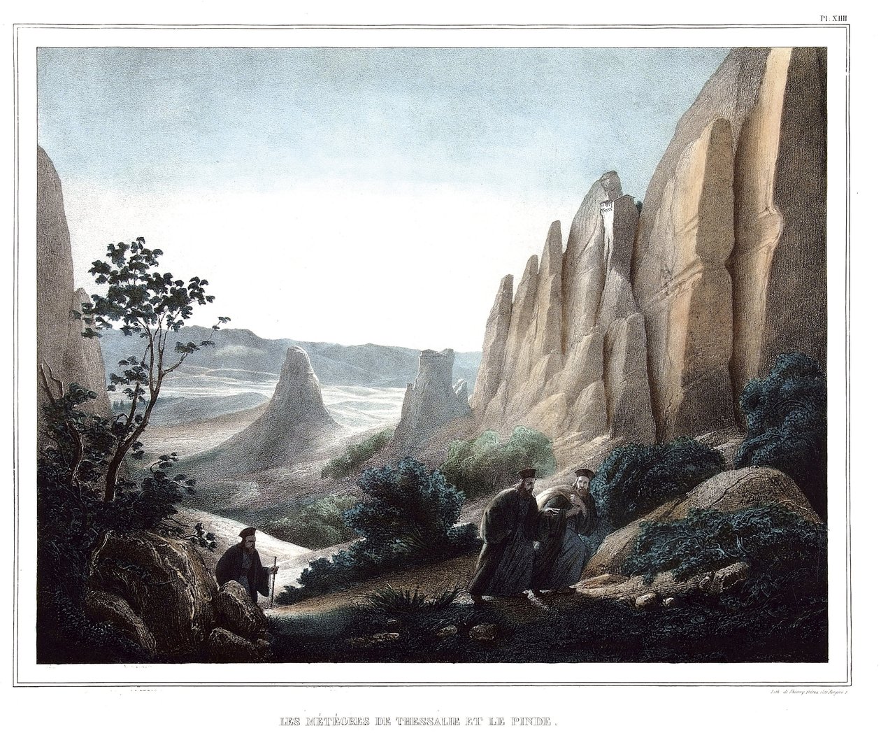 Les meteores de Thessalie et le Pinde (landscape of cliffs and rocks). in “” Journey to Athenes and Constantinople, or collection of Greek and Ottoman portraits, views and costumes, painted on places of after nature, lithographs and colories by Louis Dupre 作者 路易斯杜普雷