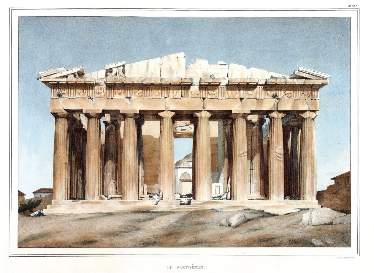 Le Parthenon.载于《雅典娜和君士坦丁堡之旅，或希腊和奥斯曼的肖像、风景和服装集，画在自然的地方，由大卫的学生Louis Dupre（1789-1837）平版印刷和彩色印刷。 作者 路易斯杜普雷