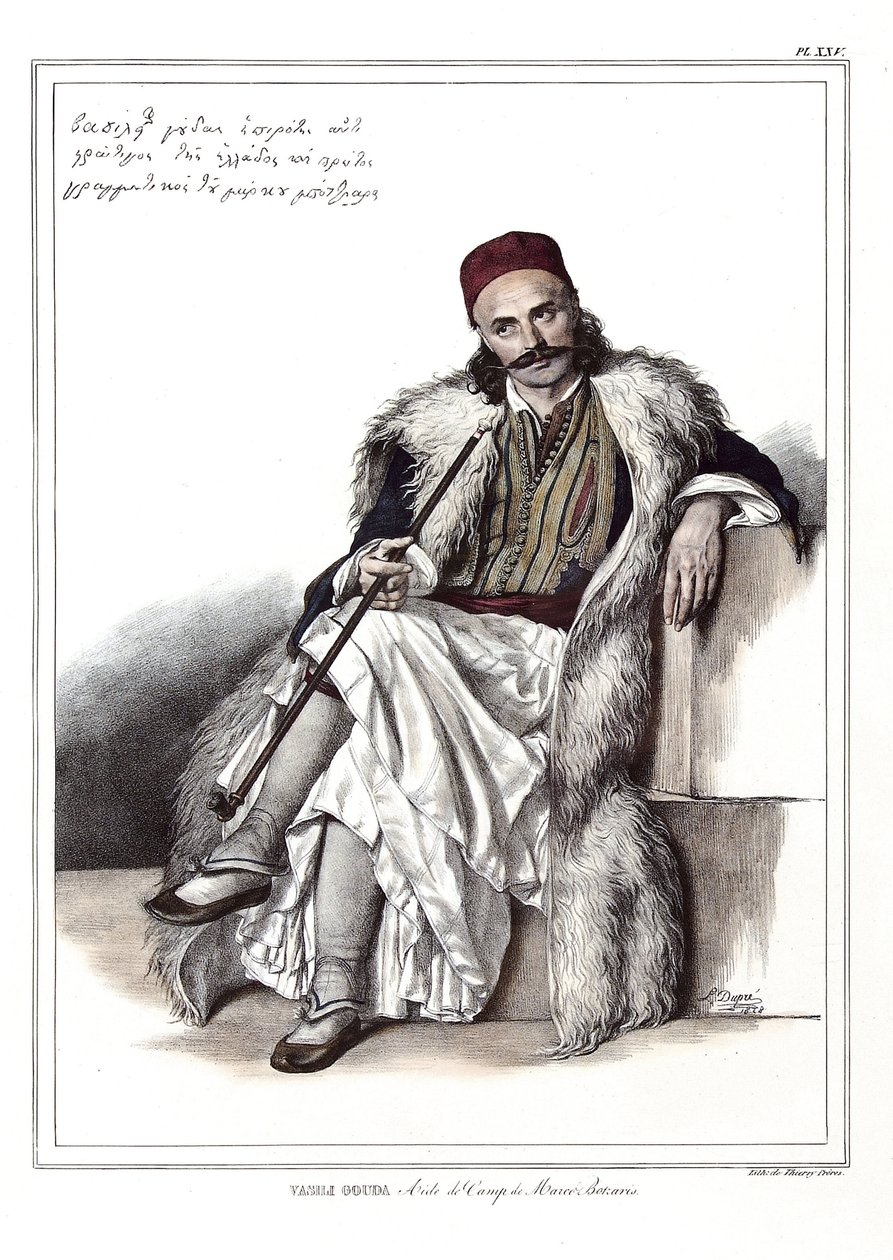 Vasili Gouda，Marc Botzaris(1788-1823)的副官。载于《雅典娜和君士坦丁堡之旅，或希腊和奥斯曼的肖像、风景和服装集，画在自然的地方，Louis Dupre（1789-1837）的石版画和彩色画。 作者 路易斯杜普雷