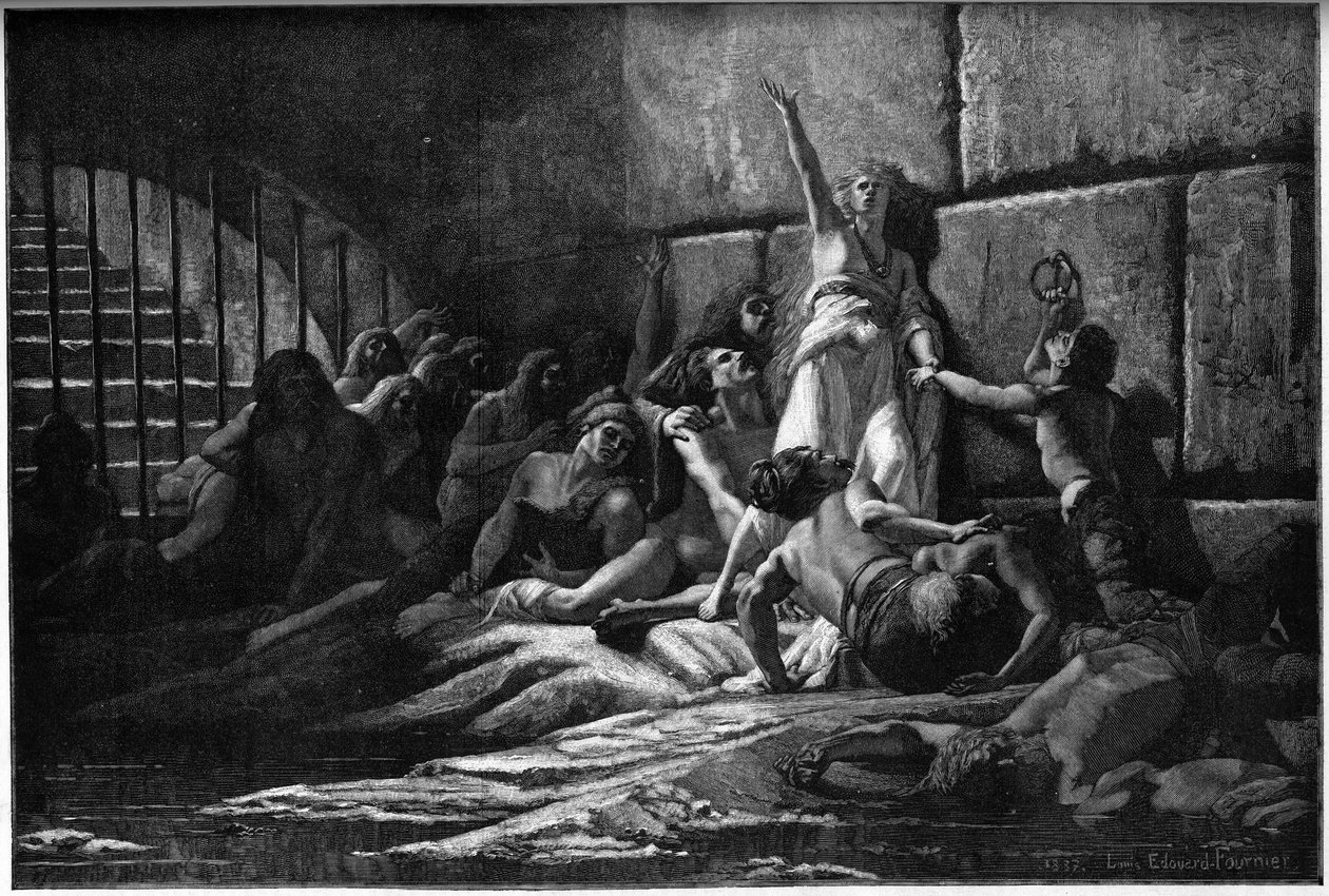 描绘树苗女预言家韦勒达的雕版画，出自爱德华-福尼尔1887年的一幅画。 作者 路易斯·爱德华·保罗·福尼耶