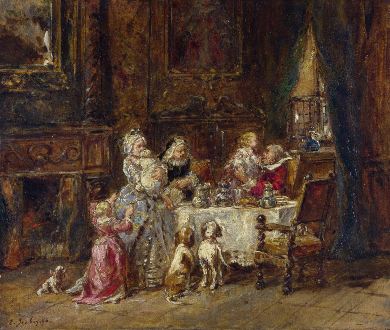Isabey, Louis Gabriel Eugene (1803-1886) 祖父的生日 木上油彩 1866 年伦敦国家美术馆 24,1x28,9 作者 路易斯·尤金·加布里埃尔·伊莎贝